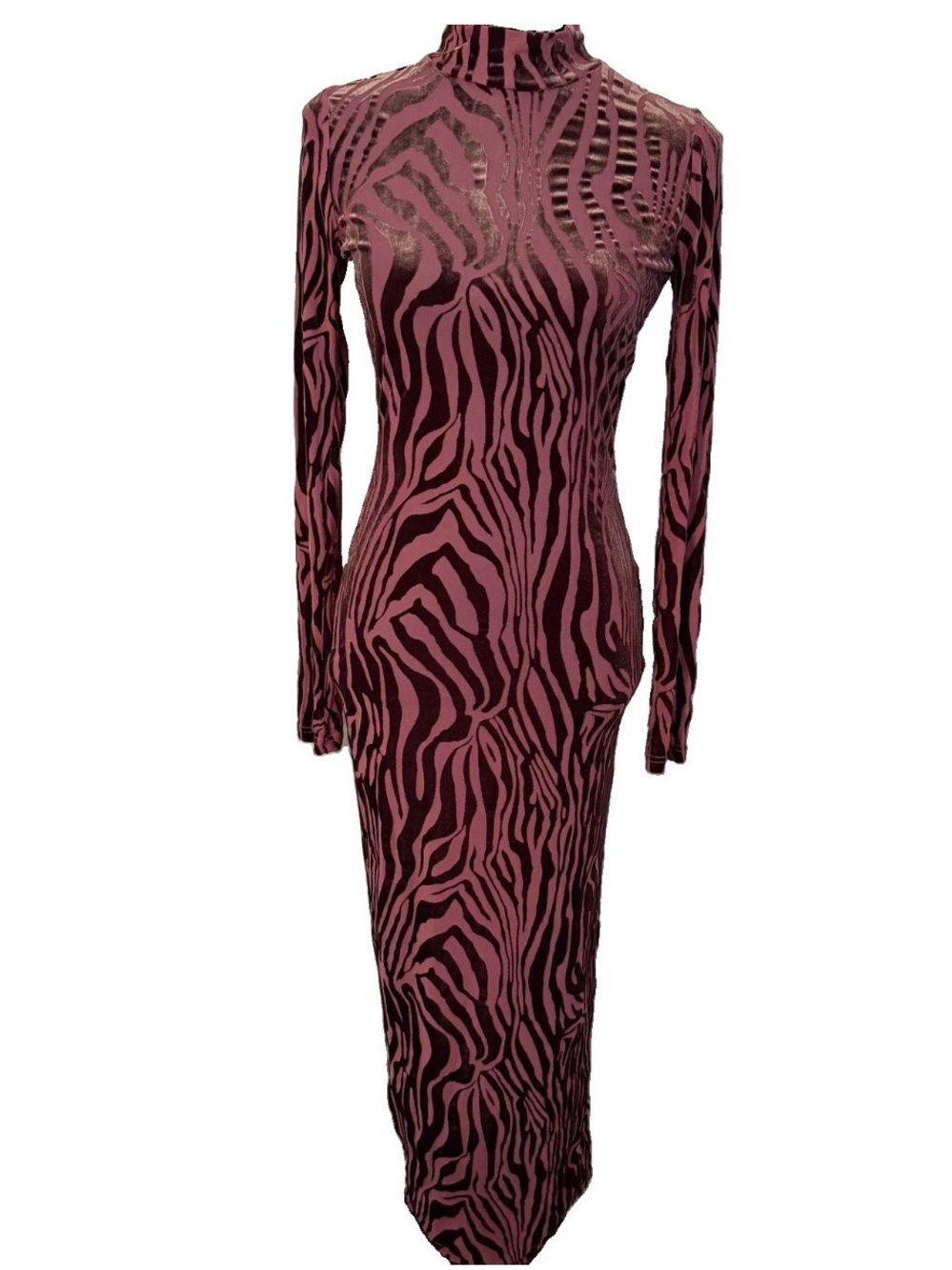 Fashion Nova Dress Womens M Club Velvet Burnout Animal Print Bodycon Maxi Zip Up